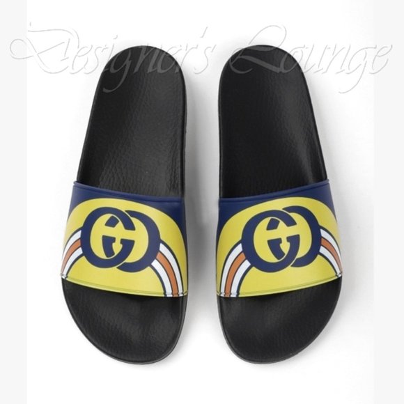 SOLD! NEW GUCCI Interlocking GG Logo Rainbow Slides 9 G / US 9.5 Flip Flops - Picture 9 of 13
